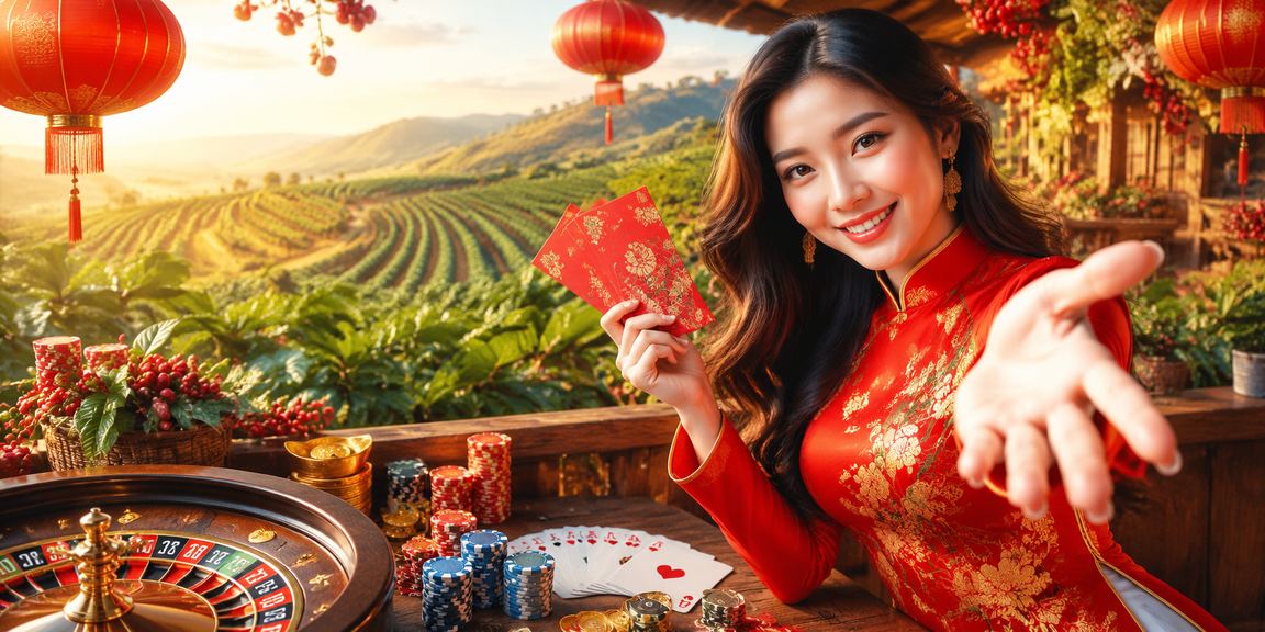 Bầu không khí cà phê Buôn Ma Thuột với thưởng lì xì đỏ may mắn trong dịp lễ