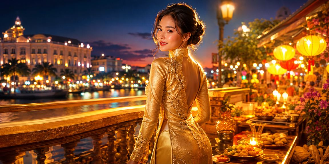 Người phụ nữ Hà Nội trong trang phục áo dài tham gia trải nghiệm giải trí casino trực tuyến