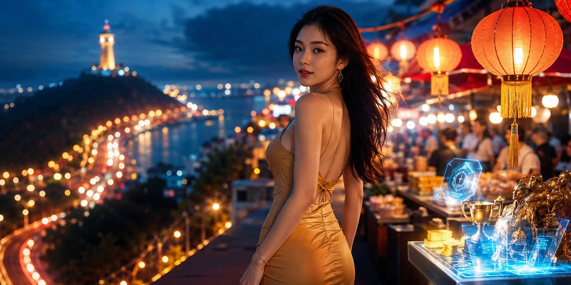 Cảnh chợ đêm Vũng Tàu sôi động bên cạnh màn hình esports betting và live casino